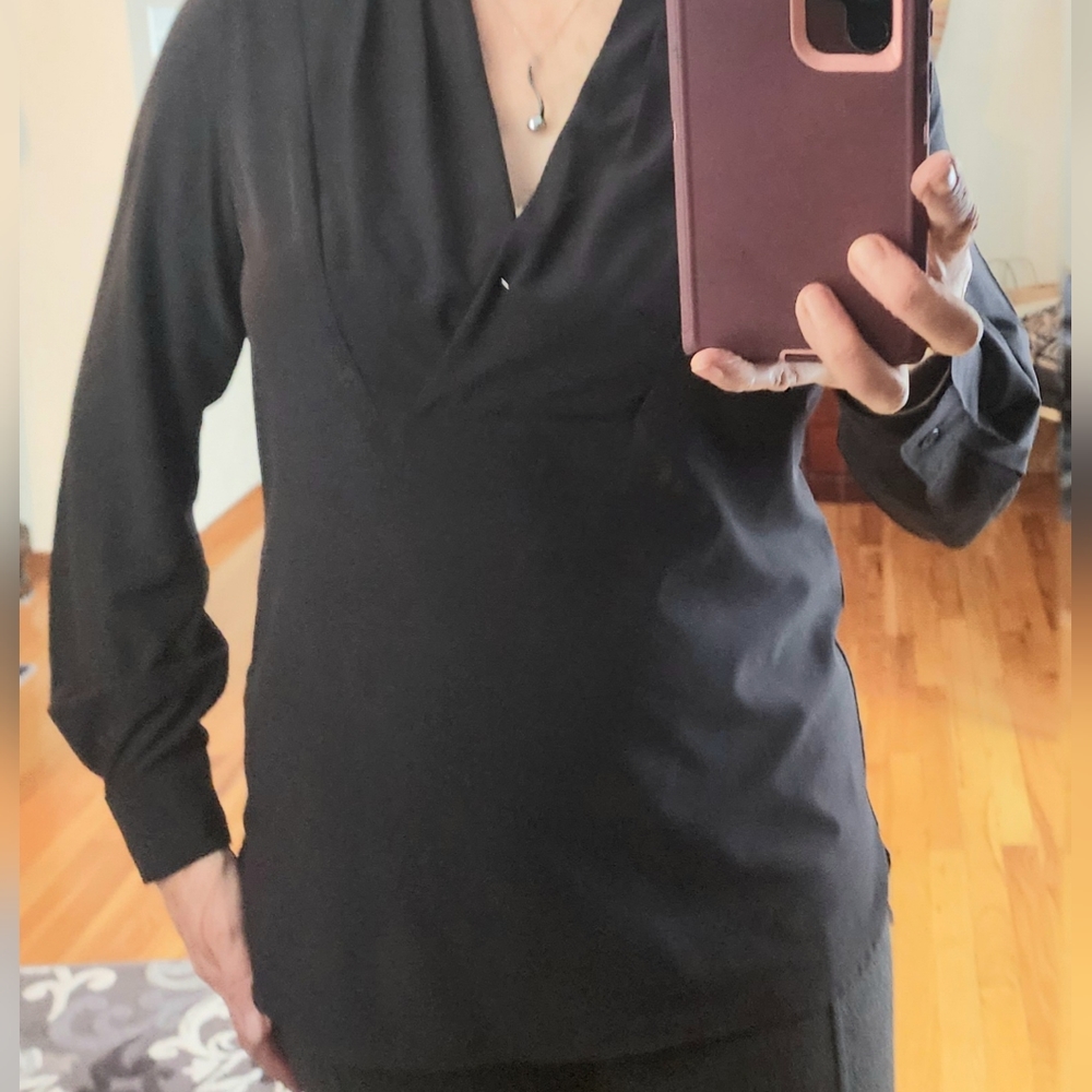 Black Polyester,  and spandex long-sleeved blouse